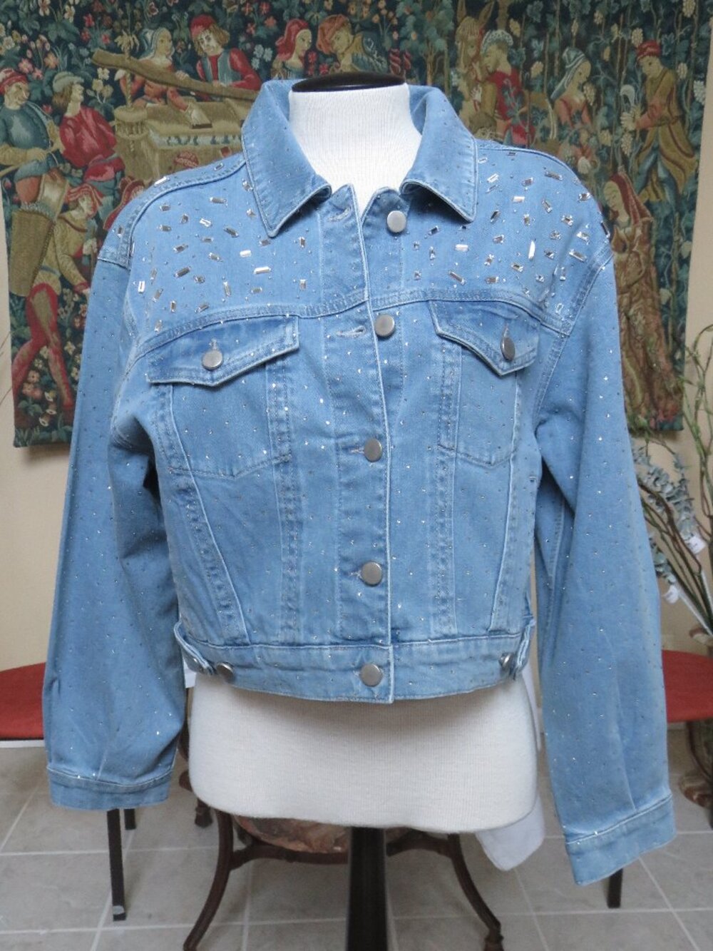 Gianni Bini Rhine stone jean jacket coat NWT size S